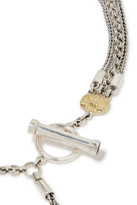 Multi-Chain T-Lock Necklace, 18k Yellow Gold & Sterling Silver with Tourmaline